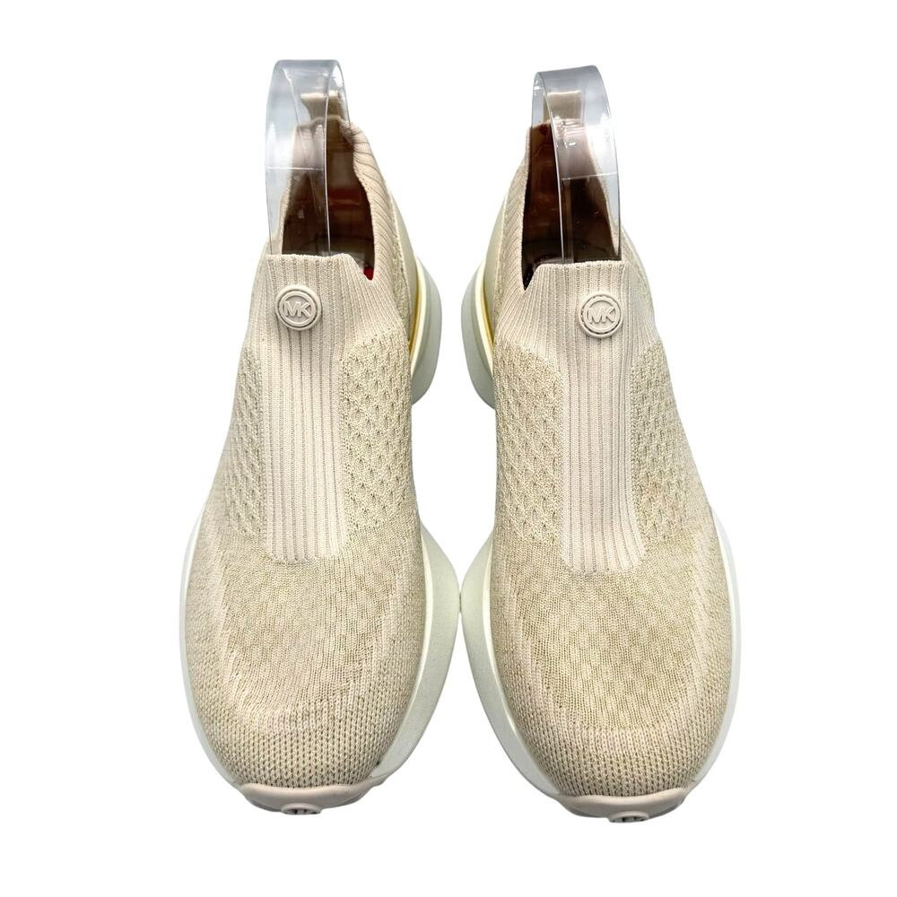 Michael Kors Ari Neutral Cream Knit Slip On Athleisure Lifestyle Sneakers - Picture 3 of 11